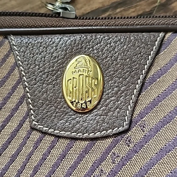 LAST DAY! Mark Cross 1845 Vintage Canvas and Leather Zebra Stripe Bag - Picture 2 of 14